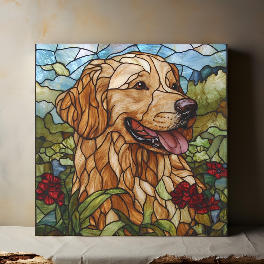 Stained Glass Golden Retriever Canvas Wall Art, Pet Portrait, Dog Art ...