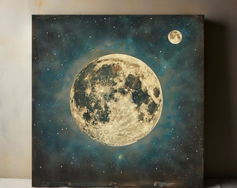 Vintage Moon Canvas Print, Astrophotography Print, Universe Art, Cosmic Decor, Space Canvas, Living Room Bedroom Decor