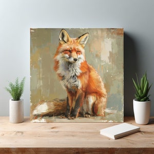 Fox Painting Canvas Wall Art, Farmhouse Decor, Animal Prints, Wildlife Decor, Nature Landscape, Bedroom Living Room Decor