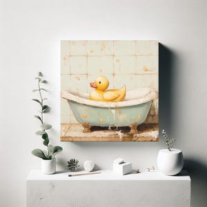 Vintage Rubber Ducky in Bathtub Canvas Wall Art, Bathroom Decor, Toilet ...