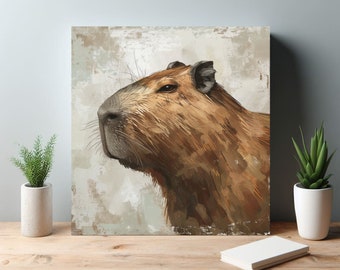 Capybara Profile Canvas Wall Art, Capybara Print, Farmhouse Decor, Wildlife, Animals, Living Room Bedroom Decor