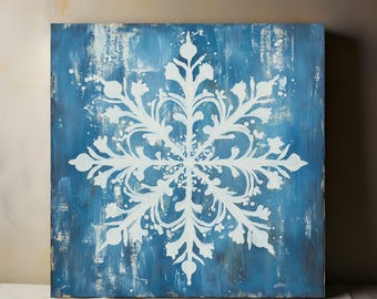 Vintage Snowflake Canvas Wall Art, Christmas Wall Decor, Xmas, Vibrant Winter Wonderland, Winter Wall Art, Living Room Bedroom Decor