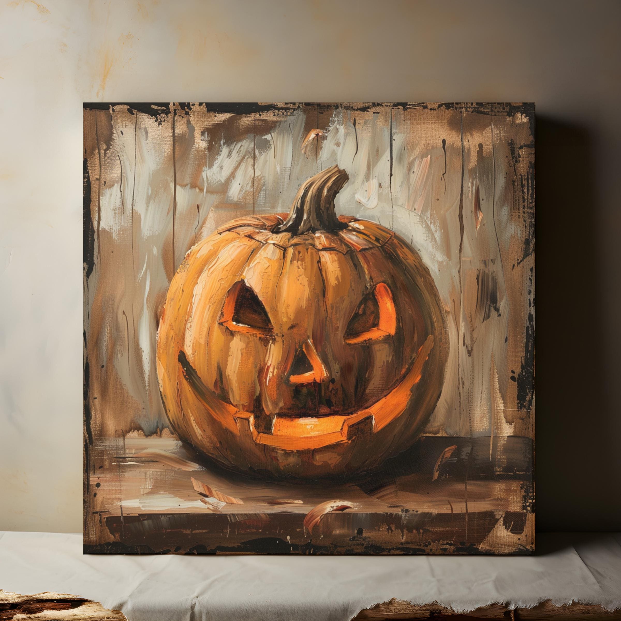 Vintage Jack O Lantern Canvas Wall Print, Halloween Print, Spooky Decor ...