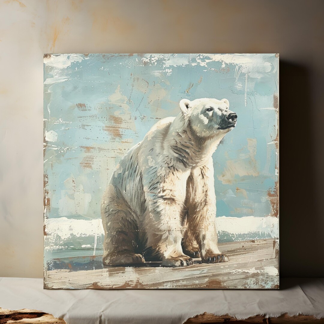 Polar Bear Painting Canvas Wall Art, Winter Art, Wildlife, Snowy Art