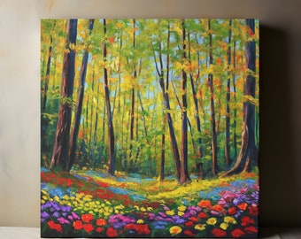 Colorful Forest Canvas Wall Art, Forest Home Decor, Painting Wall Art, Landscape Home Decor