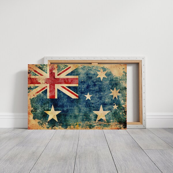 Vintage Australia Canvas Wall Print, Flag Wall Prints, Farmhouse Decor, Ready to Hang Canvas, Living Room Bedroom Decor