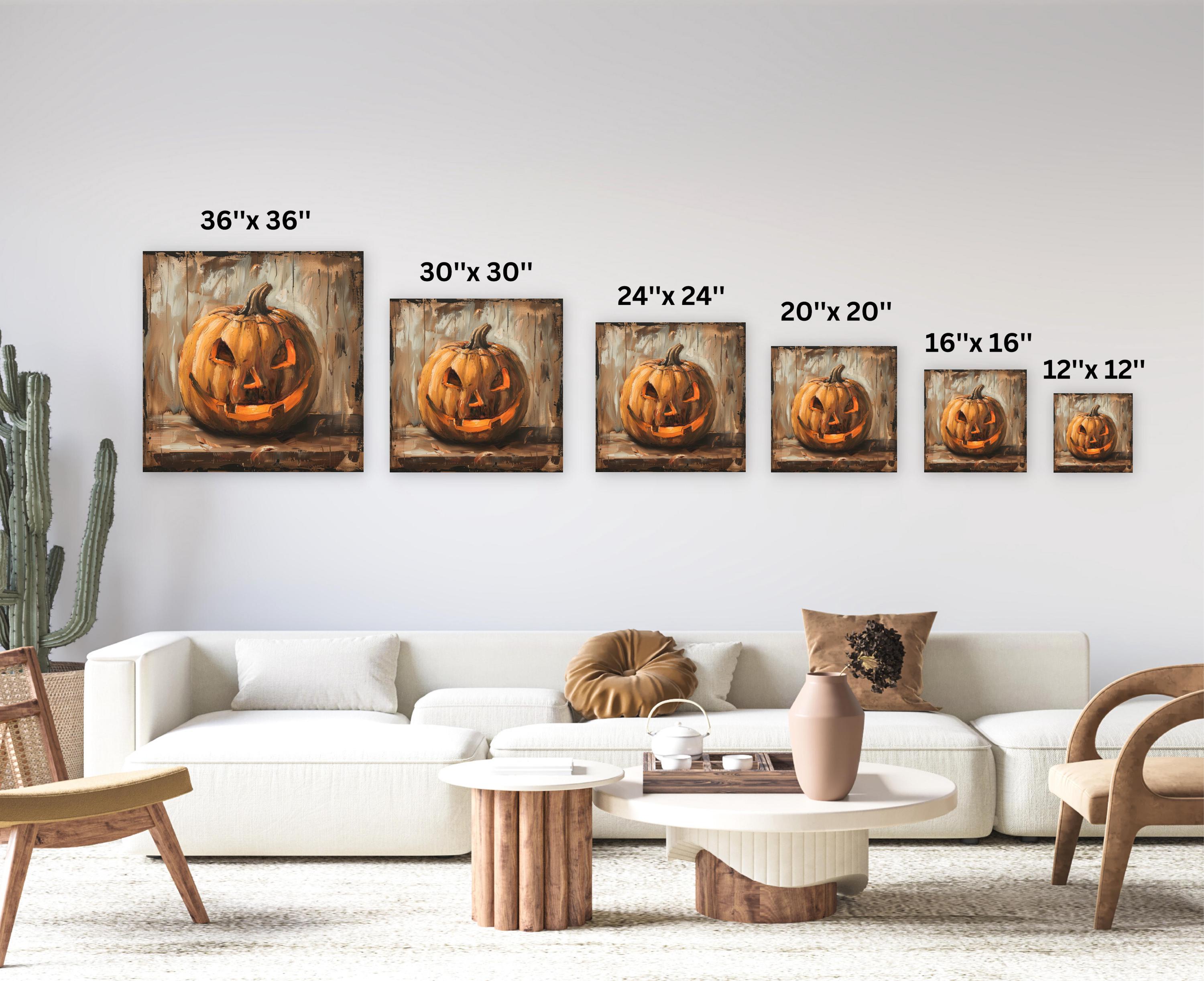 Vintage Jack O Lantern Canvas Wall Print, Halloween Print, Spooky Decor ...
