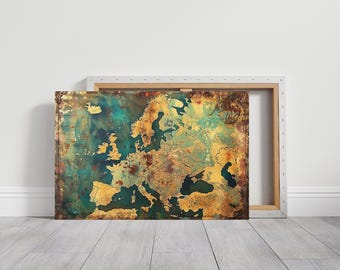 Vintage Europe Map Canvas Wall Print, Map Prints, Room Wall Art, Office Decor, Living Room Bedroom Decor