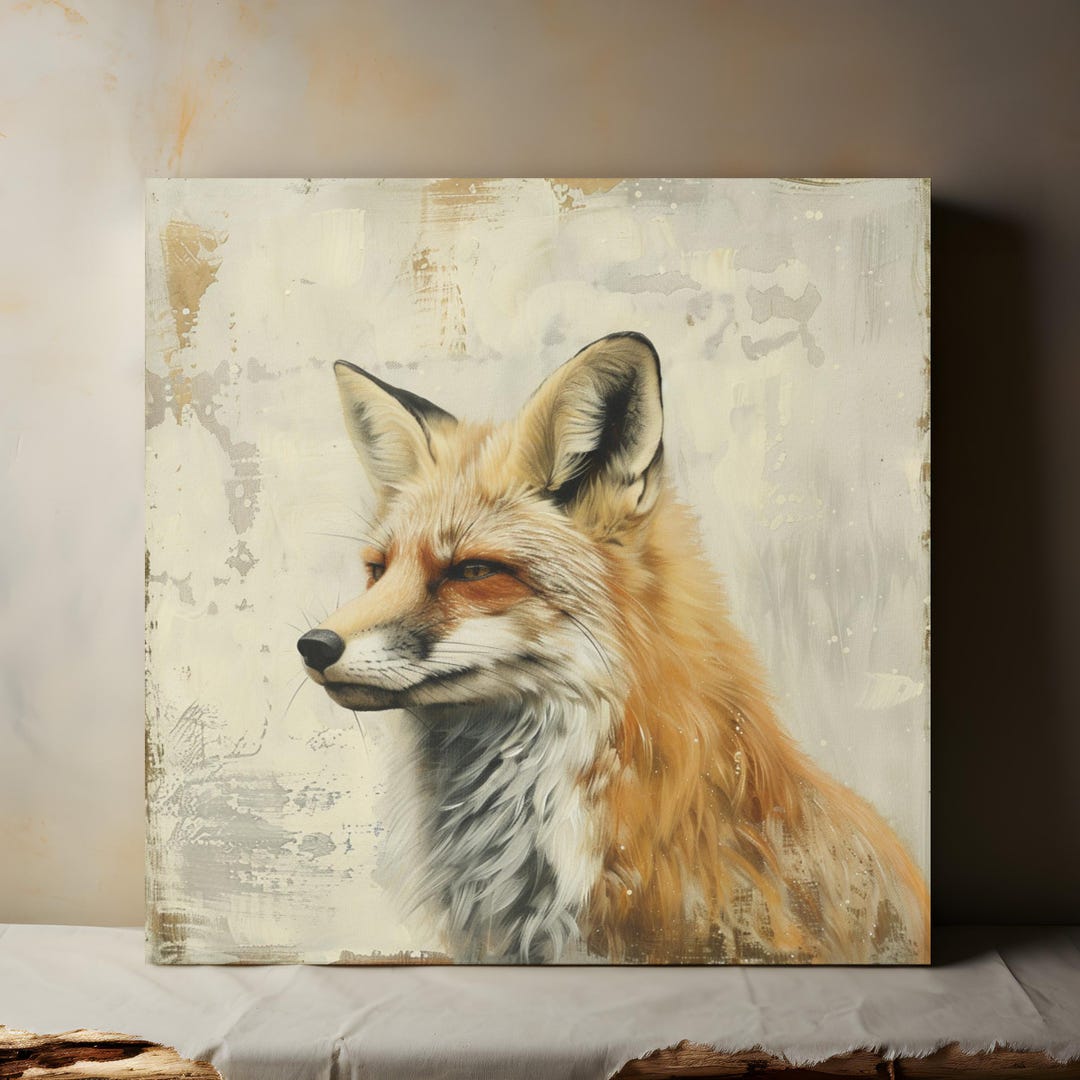 Rustic Fox Image Rustic Fox Portrait Canvas Wall Art, Farmhouse Decor, Animal Prints ...