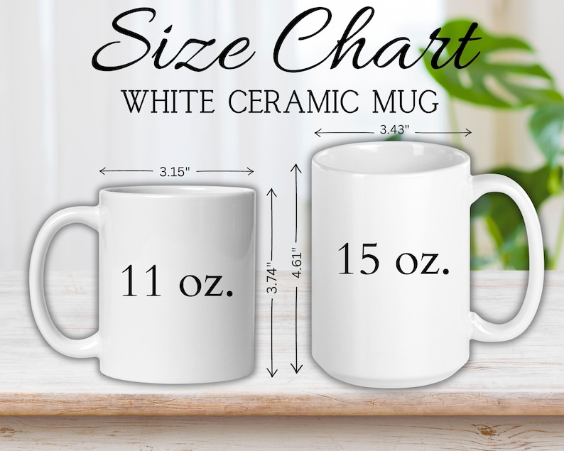 two white ceramic mugs with measurements on them