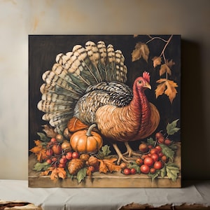 Vintage Thanksgiving Turkey Canvas Print, Autumn Wall Decorations, Country Art, Thanksgiving, Nature Landscape, Livingroom Bedroom Decor