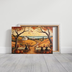 Rustic First Thanksgiving Canvas Print, Autumn Wall Decorations, Country Art, Thanksgiving, Nature Landscape, Livingroom Bedroom Decor