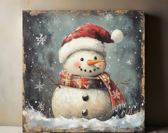 Vintage Snowman Canvas Wall Art, Christmas Wall Decor, Xmas, Vibrant Winter Wonderland, Winter Wall Art, Living Room Bedroom Decor
