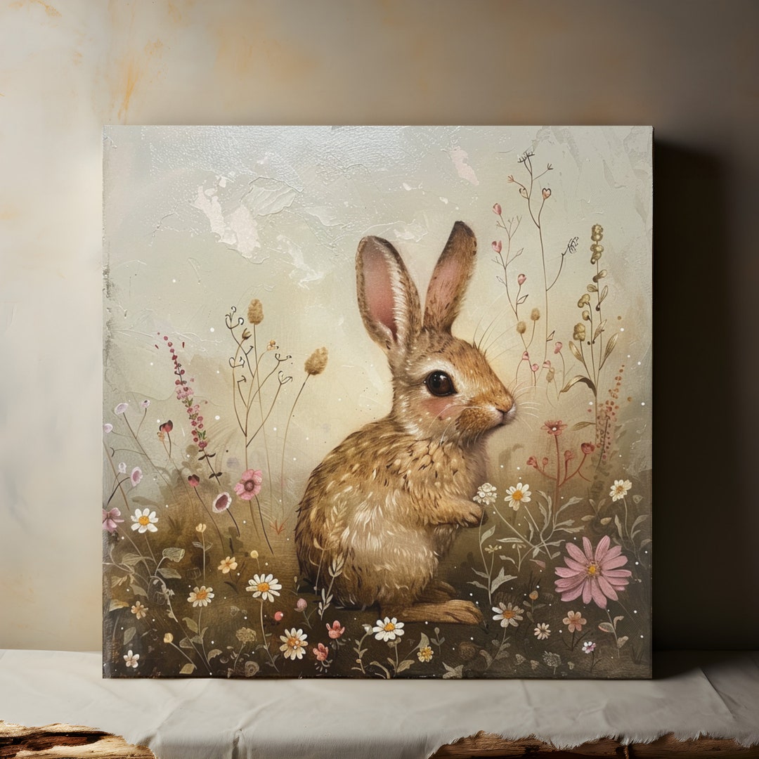 Vintage Easter Bunny With Basket Canvas Wall Art, Easter Bunny Wall Art ...