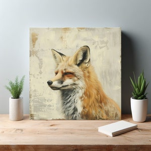 Vintage Fox Portrait Canvas Wall Art, Farmhouse Decor, Animal Prints, Wildlife Decor, Nature Landscape, Bedroom Living Room Decor