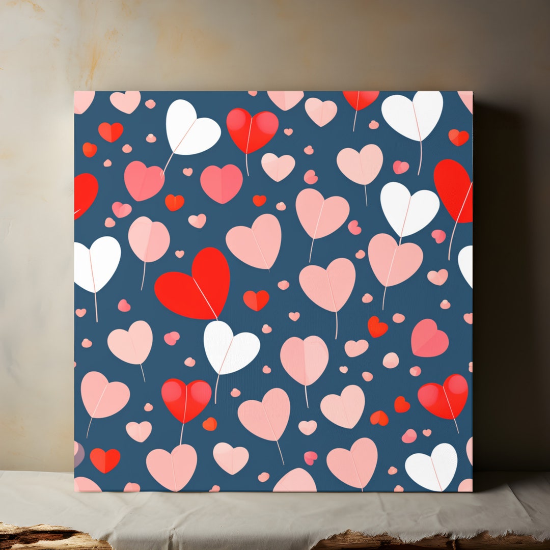 Red and Pink Heart Pattern Valentines Day Canvas Wall Art, Print Art ...