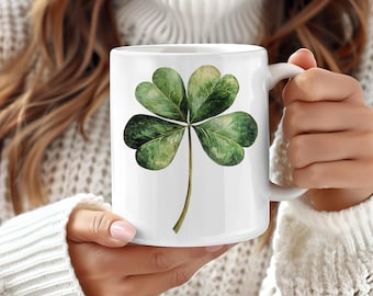 Vintage Green Clover Mug, St. Patty's Day, Clover Mug, Shamrock Mug, Spring Tea Cup, Ceramic Coffee Mug