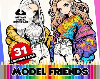 Model Friends Coloring Book: 31 Pages of Fashion Fun (Digital Download)