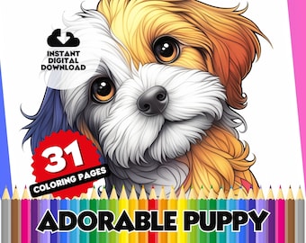 Puppy Coloring Book for Adults: 31 Printable Art Pages (Digital Download)