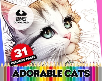Cat Coloring Book for Adults: 31 Printable Art Pages (Digital Download)