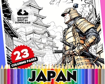 Japan Coloring Book Pages - 23 Page Themed Digital Colouring Printable Sheets: Iconic Japanese Landmarks, Culture, History and Art