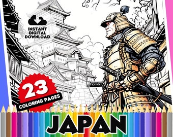 Japan kleurboek: 23 pagina's afdrukbare Japanse cultuur (digitale download)