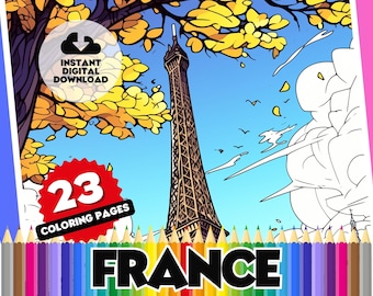 France Coloring Book: Landmarks, Culture & History (23 Page Digital Download)