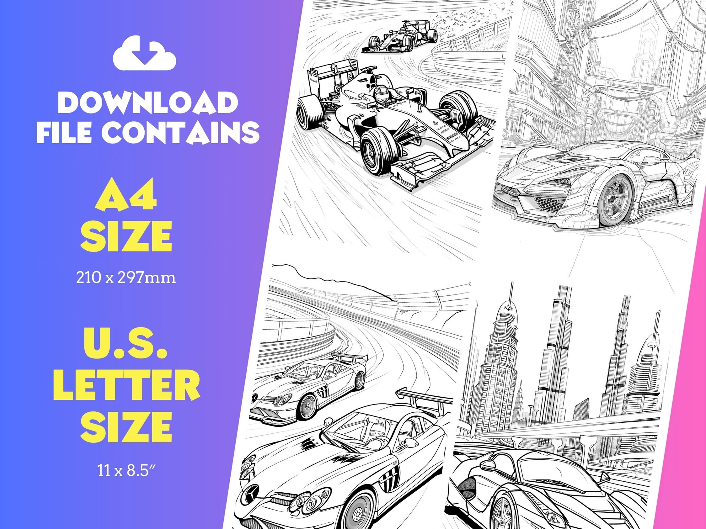 Supercars Coloring Book Pages - 31 Page Digital Colouring Book ...