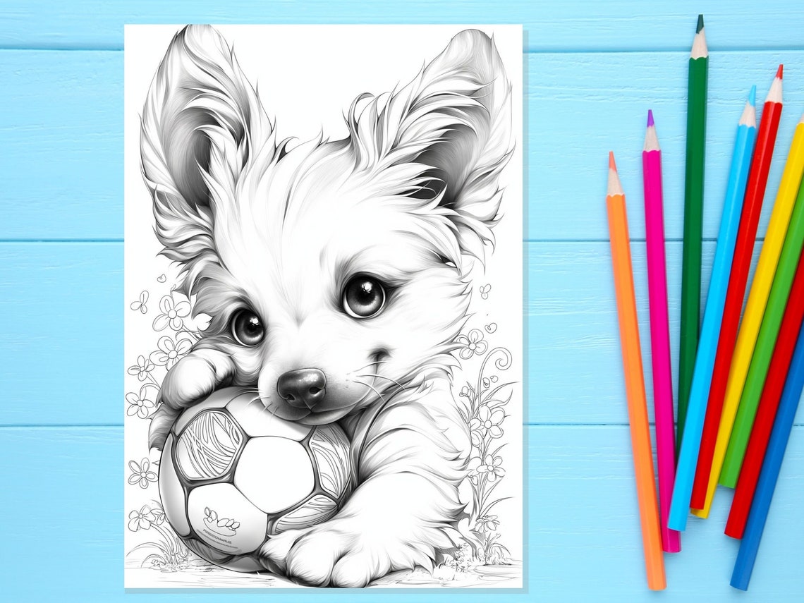 Puppy Coloring Pages for Adults, 31 Page Digital Coloring Book ...
