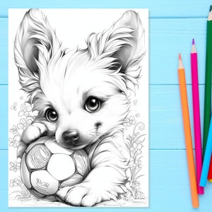 Puppy Coloring Pages for Adults, 31 Page Digital Coloring Book ...