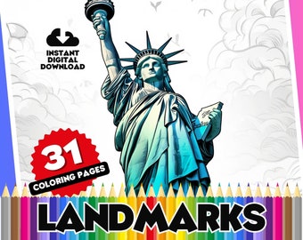 Landmarks Coloring Book: 31 World Architecture Pages (Digital Download)
