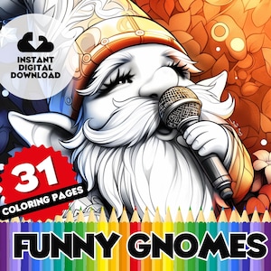 Gnome Coloring Book 31 Page Digital Colouring Book, Printable Sheets, Fantasy Gnome Scenes, Gnome Houses, Coloring Pages for Kids and Adults