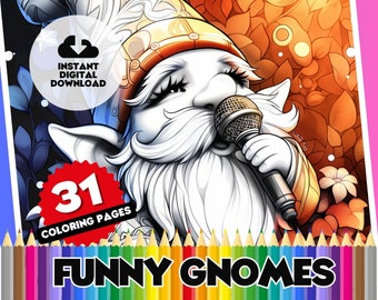 Gnome Coloring Book: 31 Funny Fantasy Scenes (Digital Download)