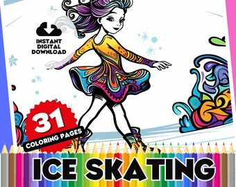 Ice Staking Coloring Pages - 31 Page Themed Digital Colouring Book, Figure Skating, Ice Dance, Perfect for School Kids