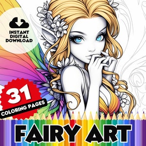Fairy Coloring Book 31 Page Digital Colouring Book, Printable Sheets, Fantasy Fairies, Magical Scenes, Fairy Houses, Cute Fairy Scenes