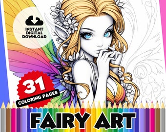 Fairy Coloring Book 31 Page Digital Colouring Book, Printable Sheets, Fantasy Fairies, Magical Scenes, Fairy Houses, Cute Fairy Scenes