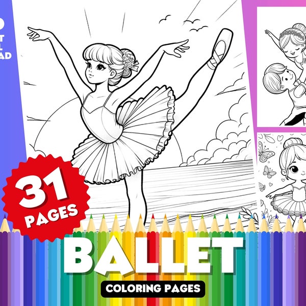 Pagine da colorare per bambini di danza classica - Pacchetto da colorare digitale a tema di 31 pagine, libro da colorare stampabile, download istantaneo