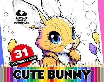 Bunny Coloring Book, 31 Printable Pages (Digital Download)