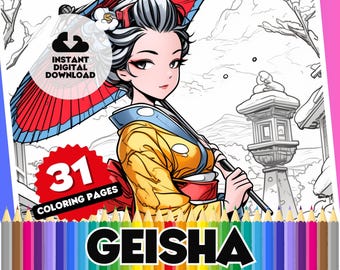Geisha Coloring Book: 31 Page Japanese Art (Digital Download)
