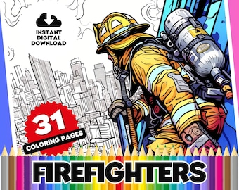 Firefighter Coloring Book: 31 Printable Pages (Digital Download)