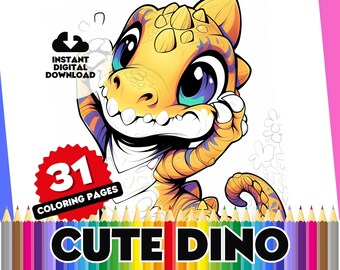 Dinosaur Coloring Book, 31 Fun Printable Pages (Digital Download)