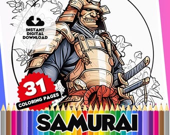 Samurai Coloring Pages: 31 Japanese Warrior Art Sheets (Digital Download)