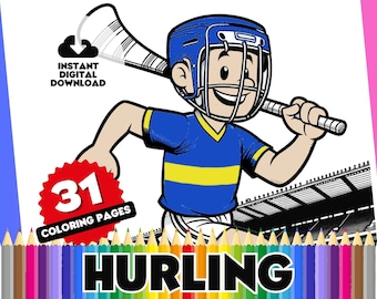 Hurling Coloring Book: 31 Page Irish Sports Designs (Digital Download)