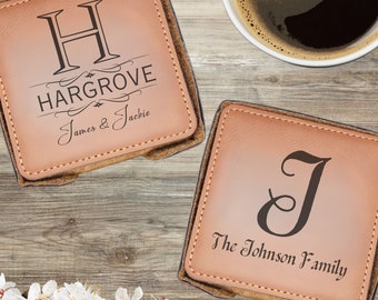 Personalized Leather Coasters Set (6) | Custom Coasters | Engraved Coasters | Wedding Coasters | Housewarming Gift | Best Gifts for Newlywed