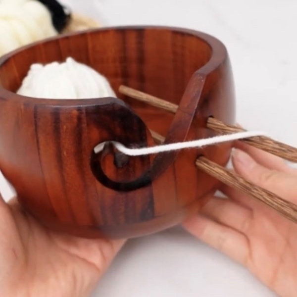 Pine yarn bowl for knitting, polished wood bowl for threads