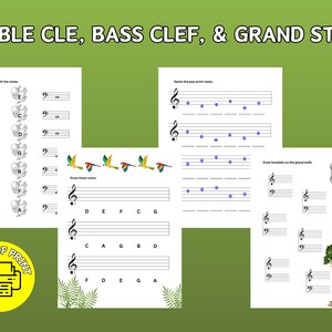 Treble Clef, Bass Clef, & Grand Staff - PDF Printable - Music Theory Sheet - Music Homeschooling - Beginner Music - Piano Lessons