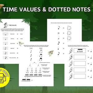 Time Values and Dotted Notes - PDF Printable - Music Theory Sheet - Music Homeschooling - Beginner Music - Piano Lessons - Music Class
