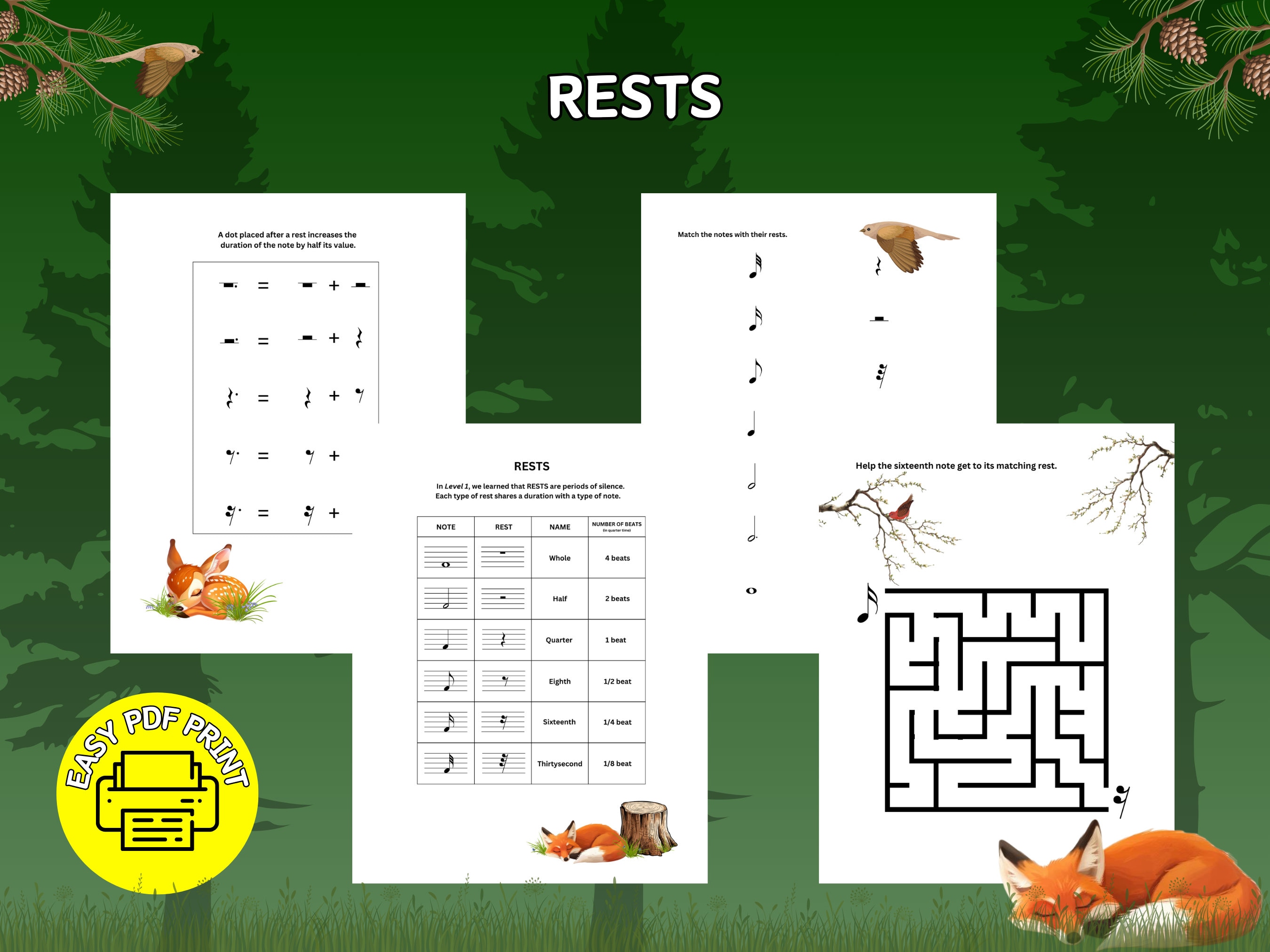 Rests - PDF Printable - Music Theory Sheet - Music Homeschooling ...