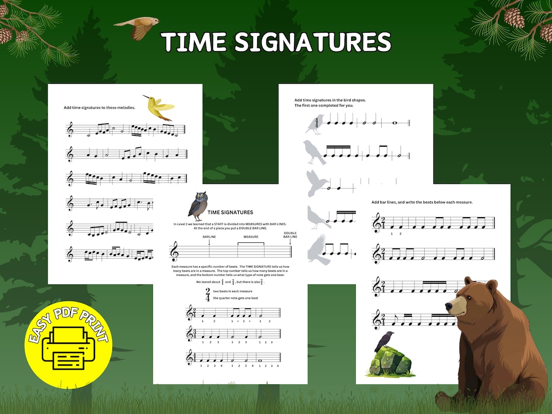 Time Signatures & Adding Rests - PDF Printable - Music Theory Sheet ...