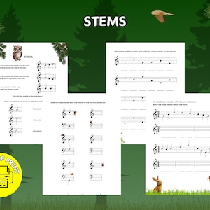 Stem Directions - PDF Printable - Music Theory Sheet - Music Homeschooling - Beginner Music - Piano Lessons - Music Class